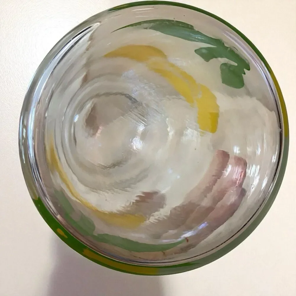 Anchor Hocking Apothecary Coffee Jar Yellow Buttercup Glass Bubble Lid Vintage